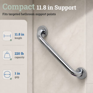 Chrome safety grab bar specs: 11.8 in length and 220 lb weight capacity