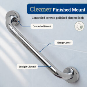 Concealed flange cover on a polished Stainless Steel Grab Bar Chrome