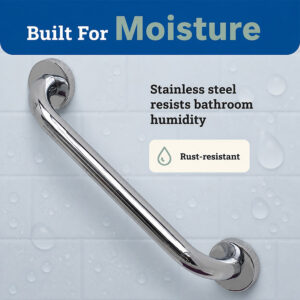 Rust-resistant stainless steel assist bar installed in a wet shower