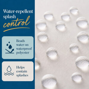 Water beading on the polyester surface of the PARADISE bathtub shower curtain