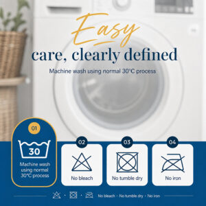 Care guide for the polyester shower curtain: machine wash cold, gentle cycle, line dry