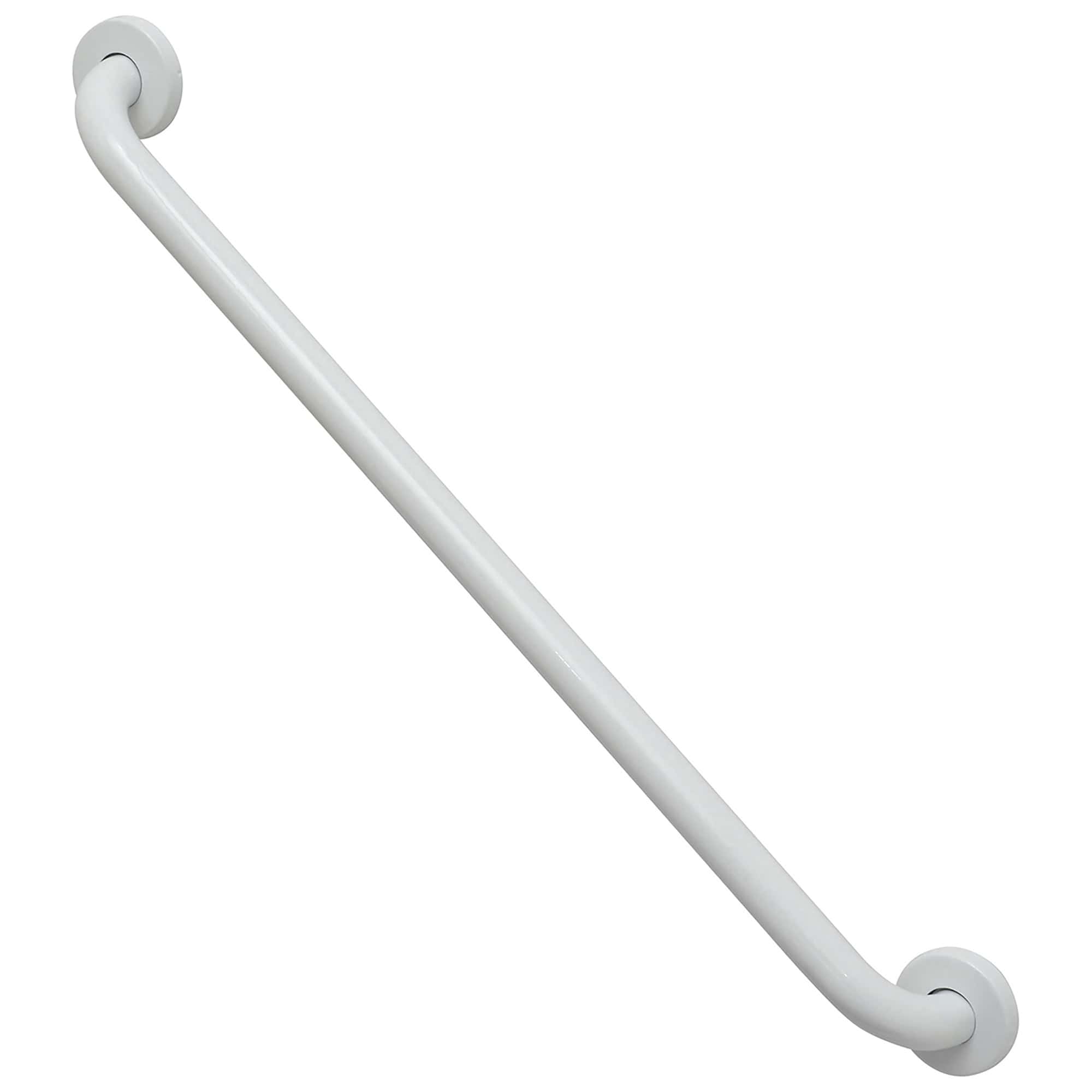 Long white grab bar product view, displaying its sleek and minimalist design for bathroom use.