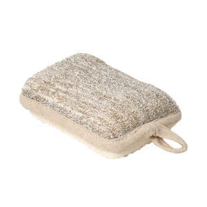 Natural textured exfoliating pad with beige surface and hanging loop