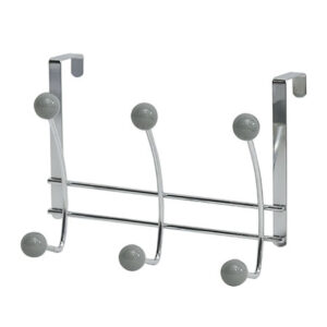Over-the-door chrome hook rack with 6 gray rounded ends
