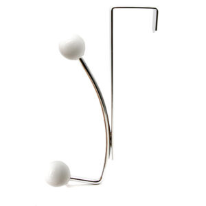 Chrome single over-the-door hook with dual white rounded ends