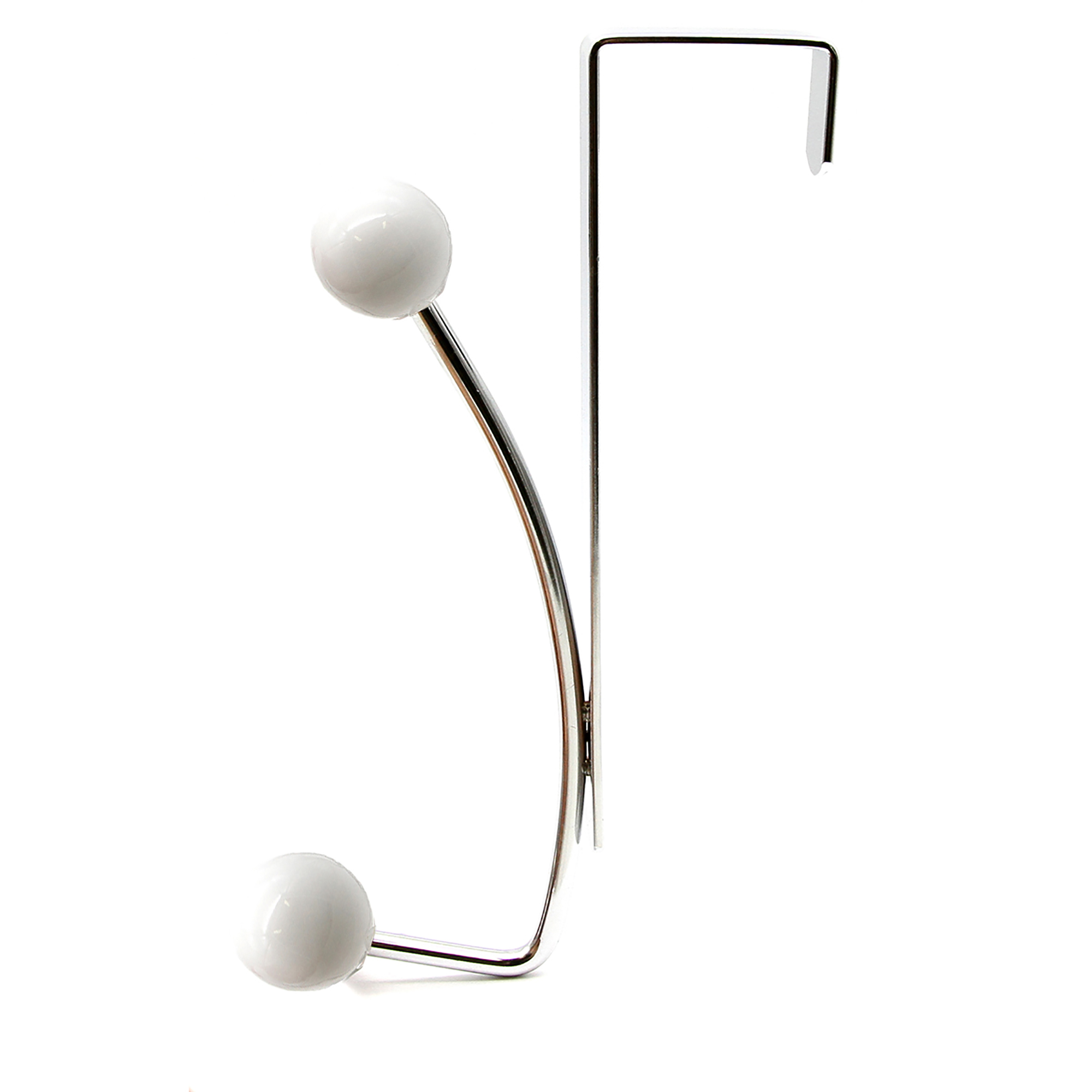 Chrome single over-the-door hook with dual white rounded ends