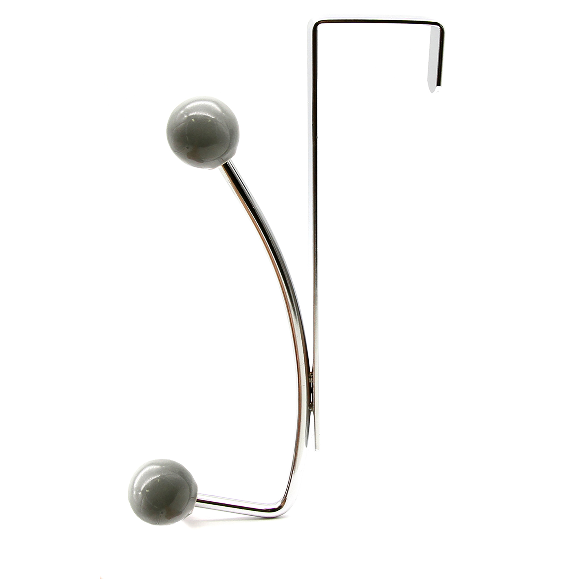 Chrome single over-the-door hook with dual gray rounded ends