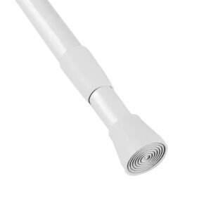 White tension adjustable shower curtain rod, 43 to 79 inches, no drill installation, rust-resistant finish