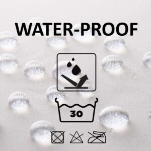 Waterproof fabric care symbols on water-repellent surface
