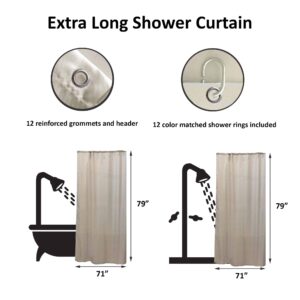 Extra-long taupe shower curtain size diagram 71x79 inches