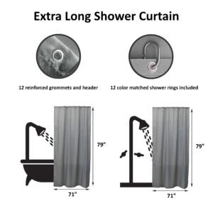 Extra-long gray shower curtain size diagram 71x79 inches