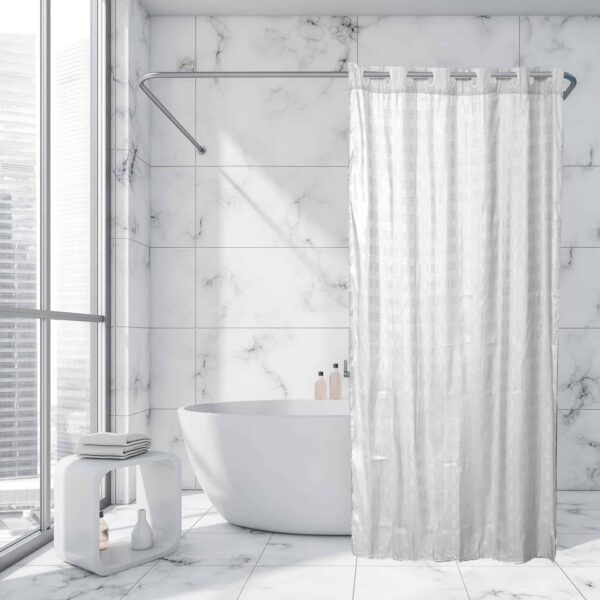 White Extra Long Shower Curtain Polyester Hook Less Cubic 79"L x 71"W