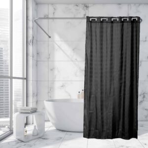Black Extra Long Shower Curtain Polyester Hook Less Cubic 79"L x 71"W
