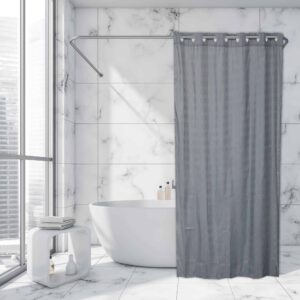 Grey Extra Long Shower Curtain Polyester Hook Less Cubic 79"L x 71"W