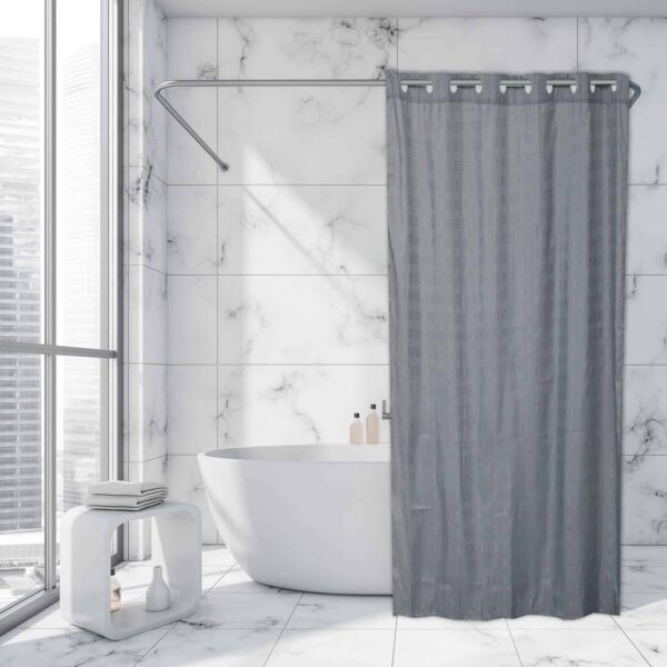 Grey Extra Long Shower Curtain Polyester Hook Less Cubic 79"L x 71"W