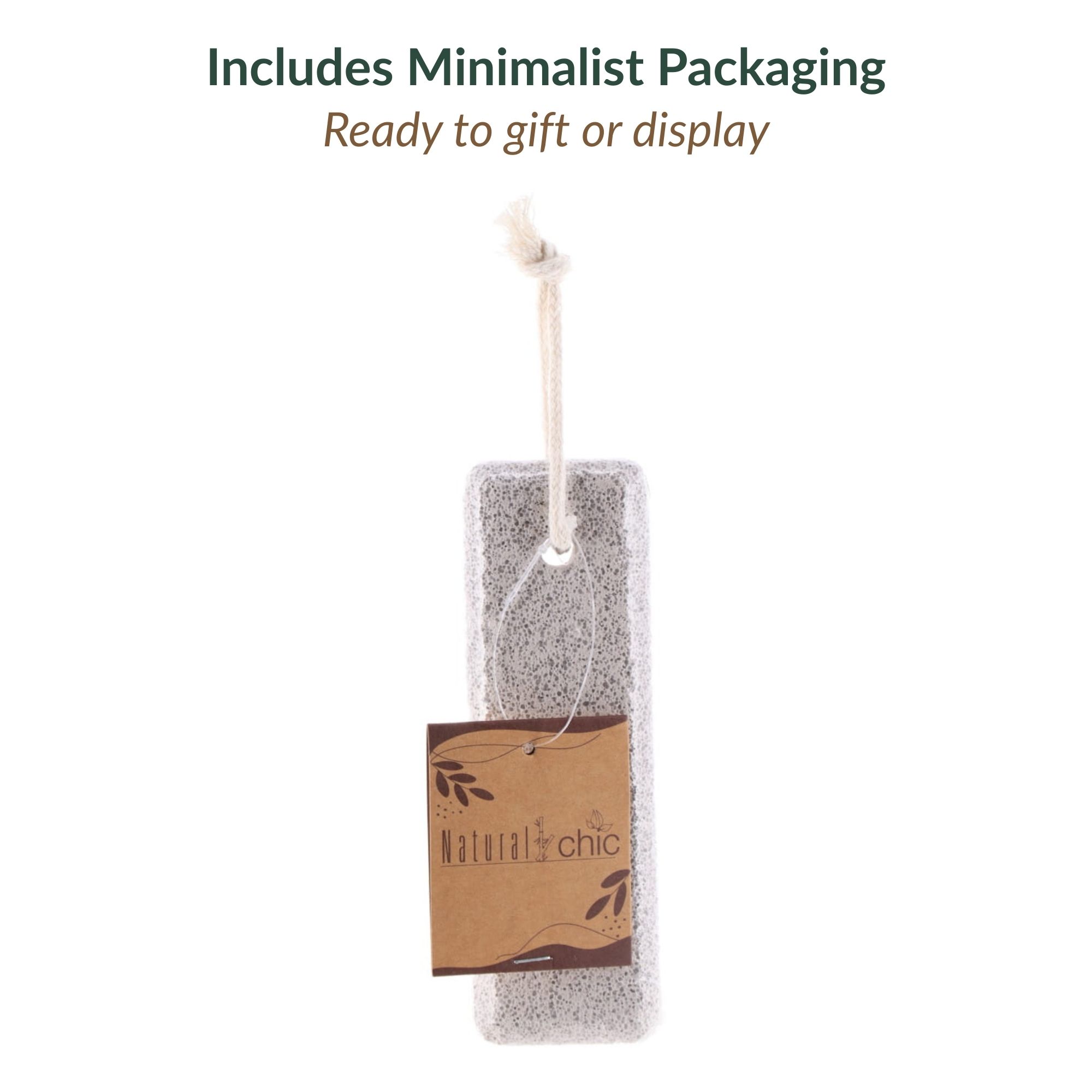 Pumice stone in Natural Chic brand cardboard packaging with hanging tab