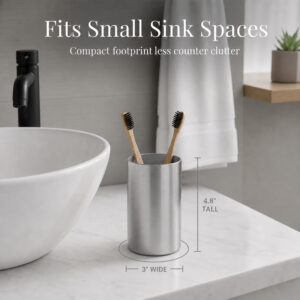 Brushed aluminum bath tumbler cup holder Noumea fitting a small bathroom sink space