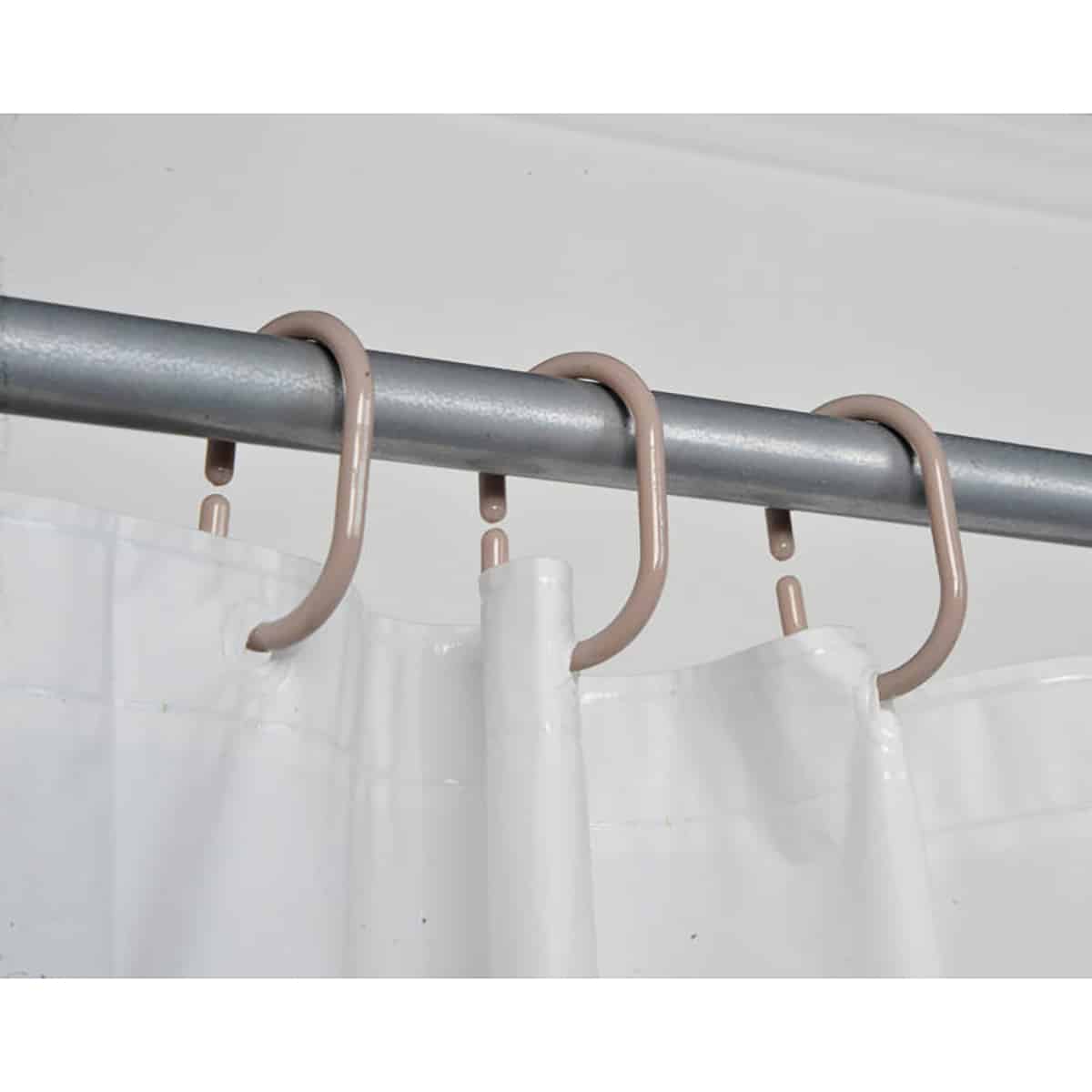 12 Deluxe C-Shape Plastic Shower Curtain Hooks (Clear Brown)