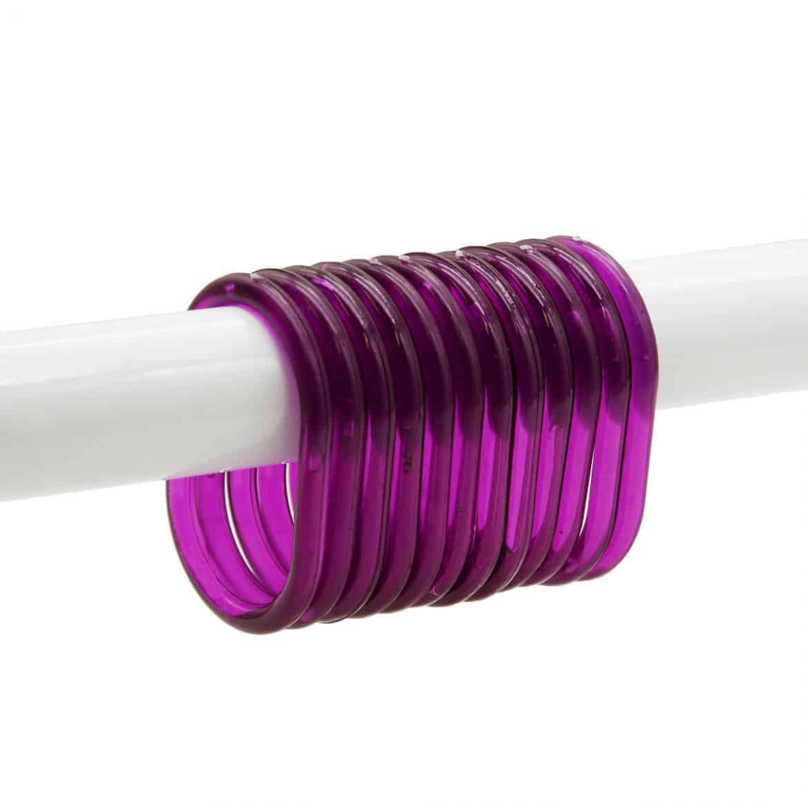 Shower Curtain Rings Plastic Hooks Solid And Clear Color Set of 12 Clear Purple
