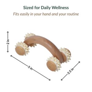Muscle massage roller dimensions diagram showing 5-inch length, 2.5-inch width, and 2-inch height