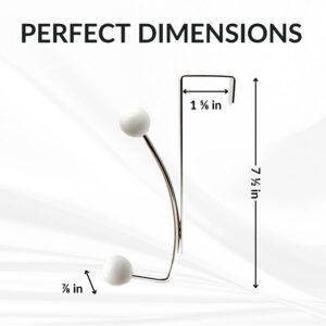 "Dimensions diagram: chrome over-the-door hook, 7½ in tall, 1⅝ in wide, ⅞ in deep"
