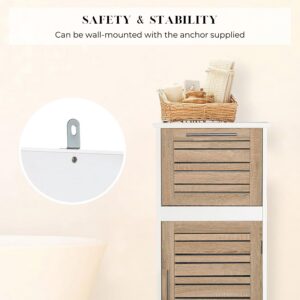 "Close-up of wall-mounting anchor bracket on white bathroom cabinet for anti-tip safety"