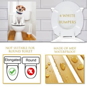 Feature graphic showing white bumpers, elongated fit only, MDF waterproof construction