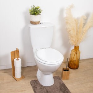 White round toilet seat installed in modern bathroom setting