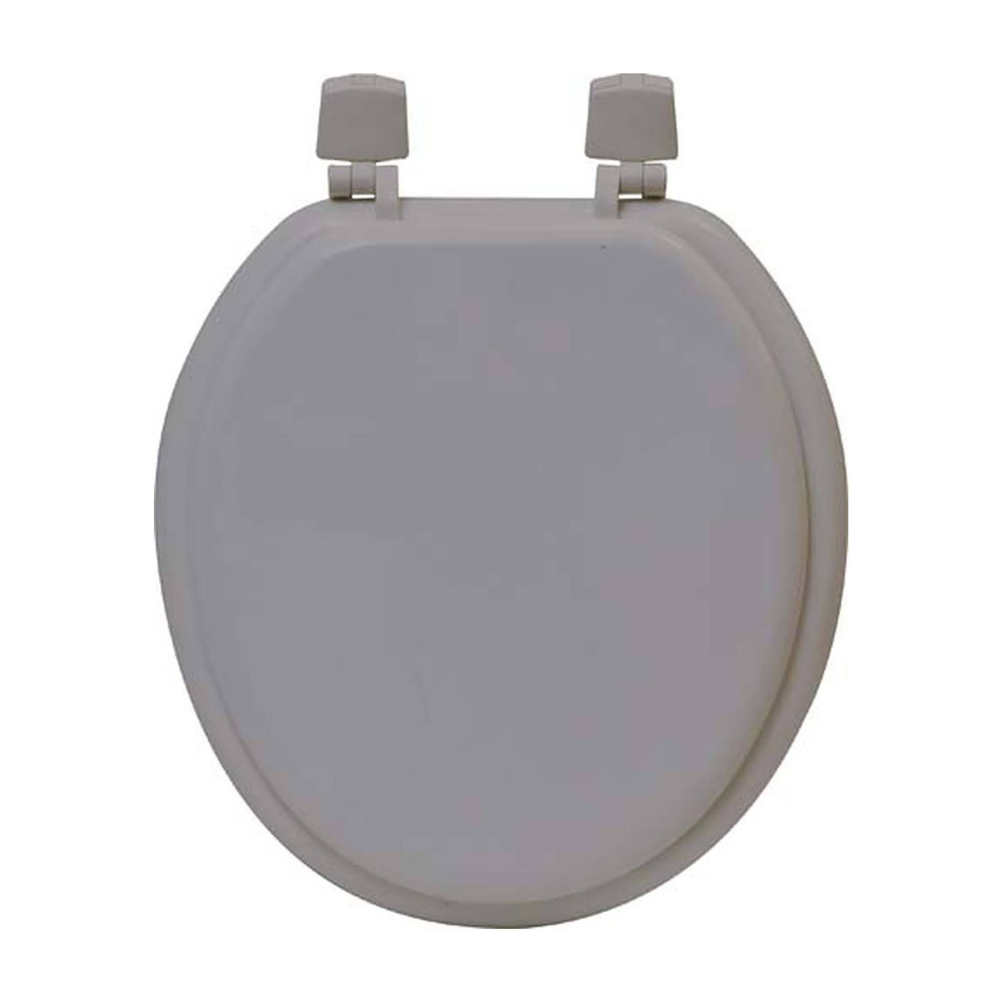 Taupe round toilet seat top view on white background