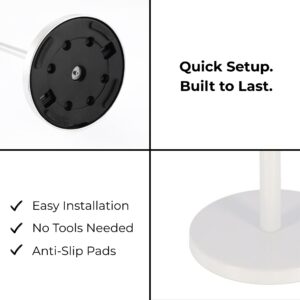 Underside view of white base with anti-slip pads and quick tool-free installation