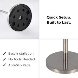 Bottom view of silver toilet paper holder with anti-slip pads and tool-free setup
