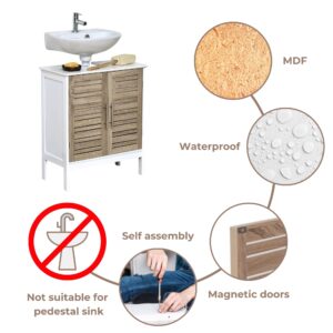 Features diagram of the cabinet: Diagram highlighting the waterproof MDF material, magnetic door closures, and self-assembly design for convenient use.