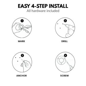 Easy 4-step shower rod installation guide: mark, drill, anchor, screw, all hardware included in the kit