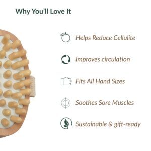 Benefits infographic highlighting cellulite reduction, circulation, versatility, muscle relief, and sustainability