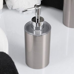 Close up of brushed aluminum soap dispenser pump top