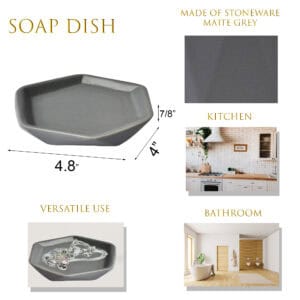 Soap dish feature graphic with dimensions and use ideas