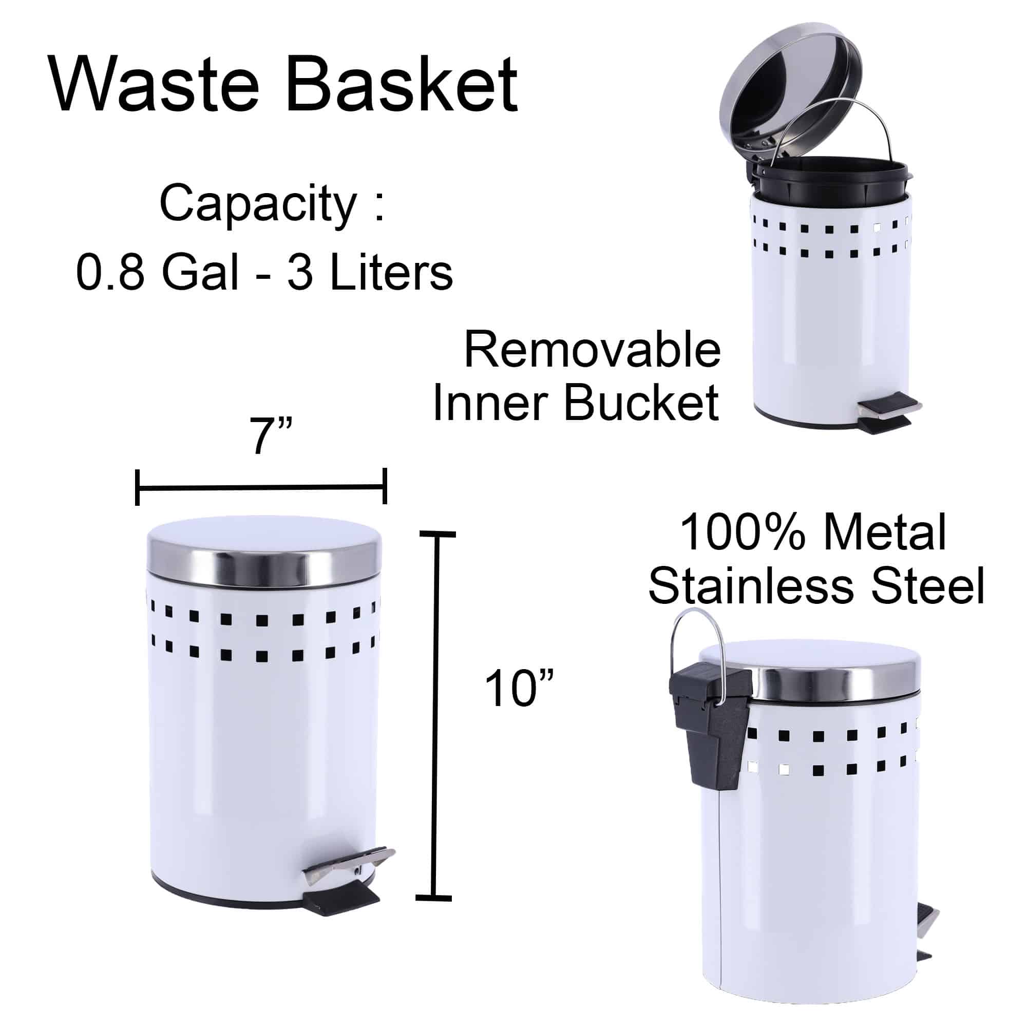 White Round Floor Trash Can Waste Basket 4.5-liters-1.2-gal