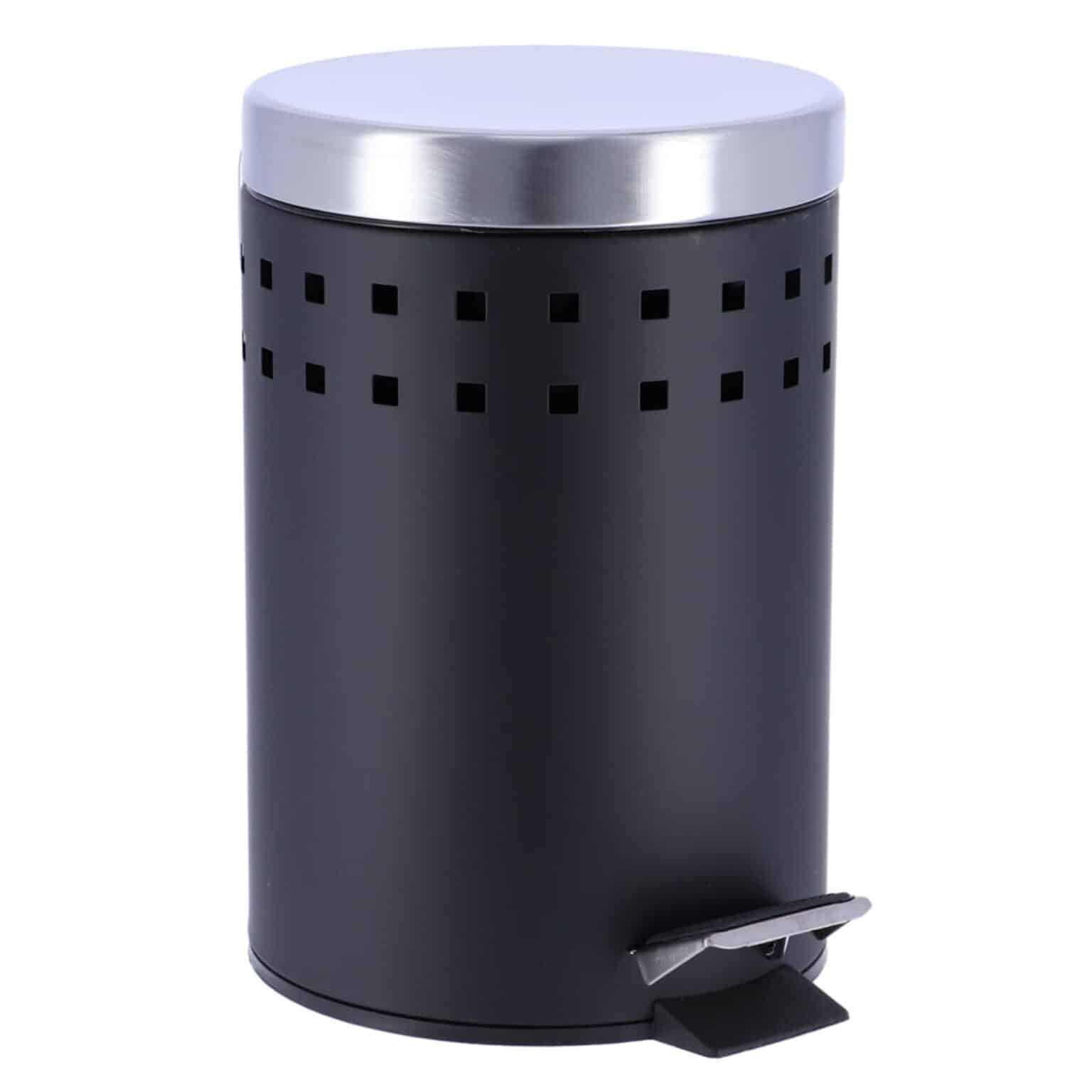 Soft Close Lid Round Metal Bath Floor Step Trash Can Waste Bin 3-liters ...