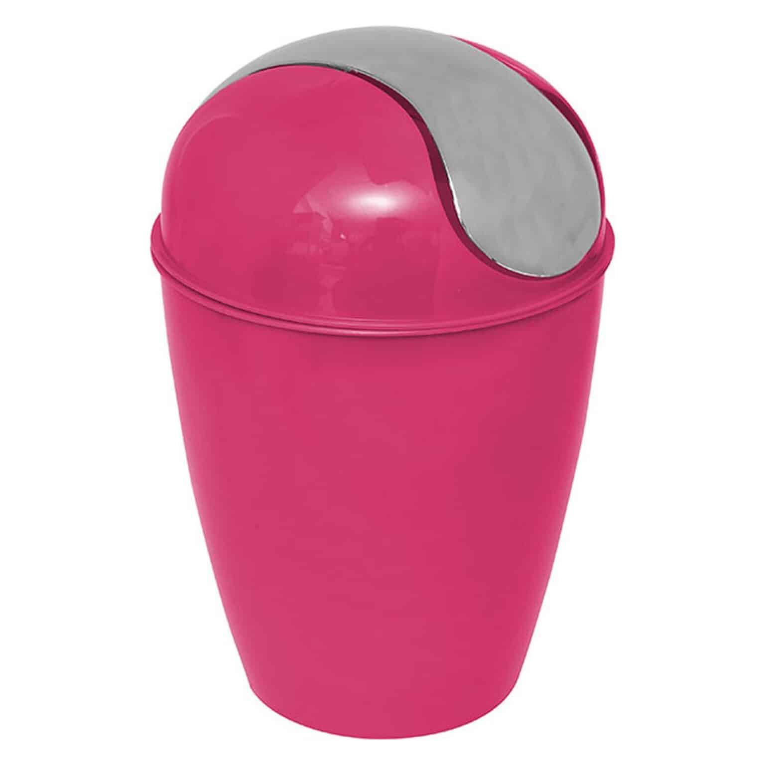 Pink Mini Trash Can for Countertop 0.5 Liter 0.3 Gal Chrome Lid