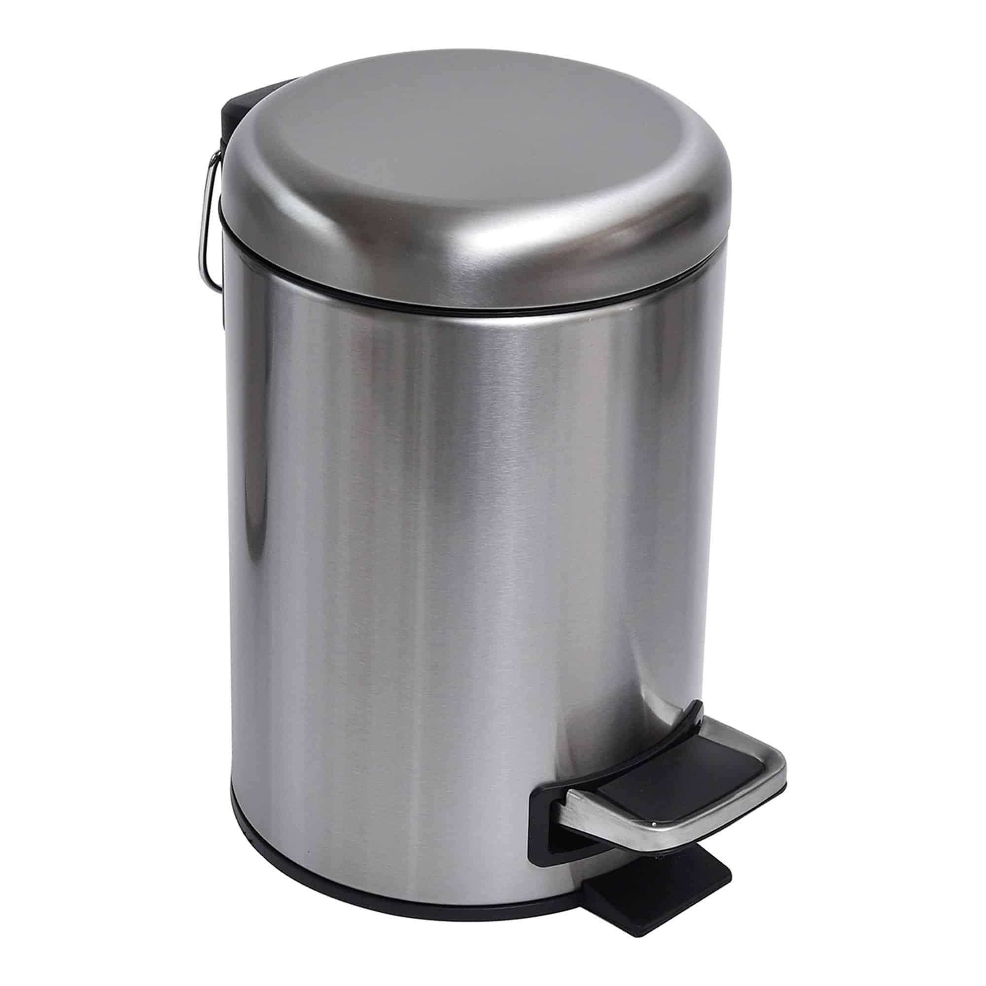 Evideco Soft Close Small Round Metal Bathroom Floor Step Trash Can Waste Bin 3-liters/0.8-gal Black