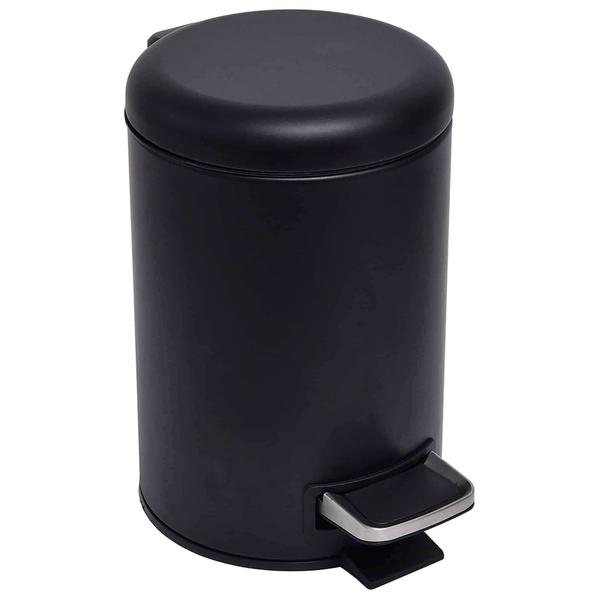 Evideco Soft Close Small Round Metal Bathroom Floor Step Trash Can Waste Bin 3-liters/0.8-gal Black