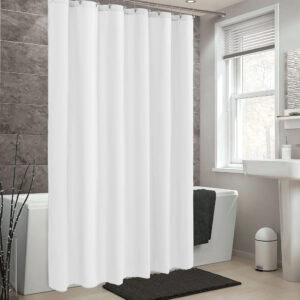 White shower curtain in a contemporary bathroom