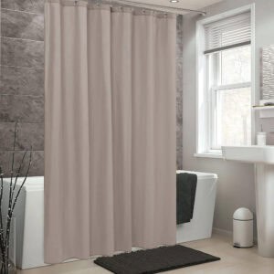 Taupe shower curtain in a contemporary bathroom
