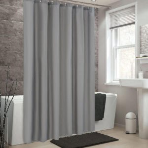 Gray shower curtain in a contemporary bathroom