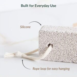 Close-up of pumice stone showing silicone material and rope hanging loop