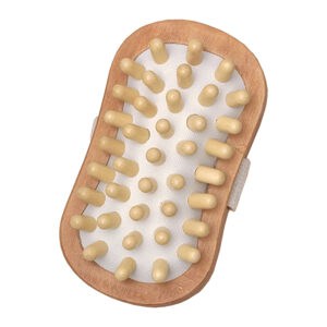 Body Care Massage Brush Well-Being Natural Wood with round-tipped bristles on a white background.