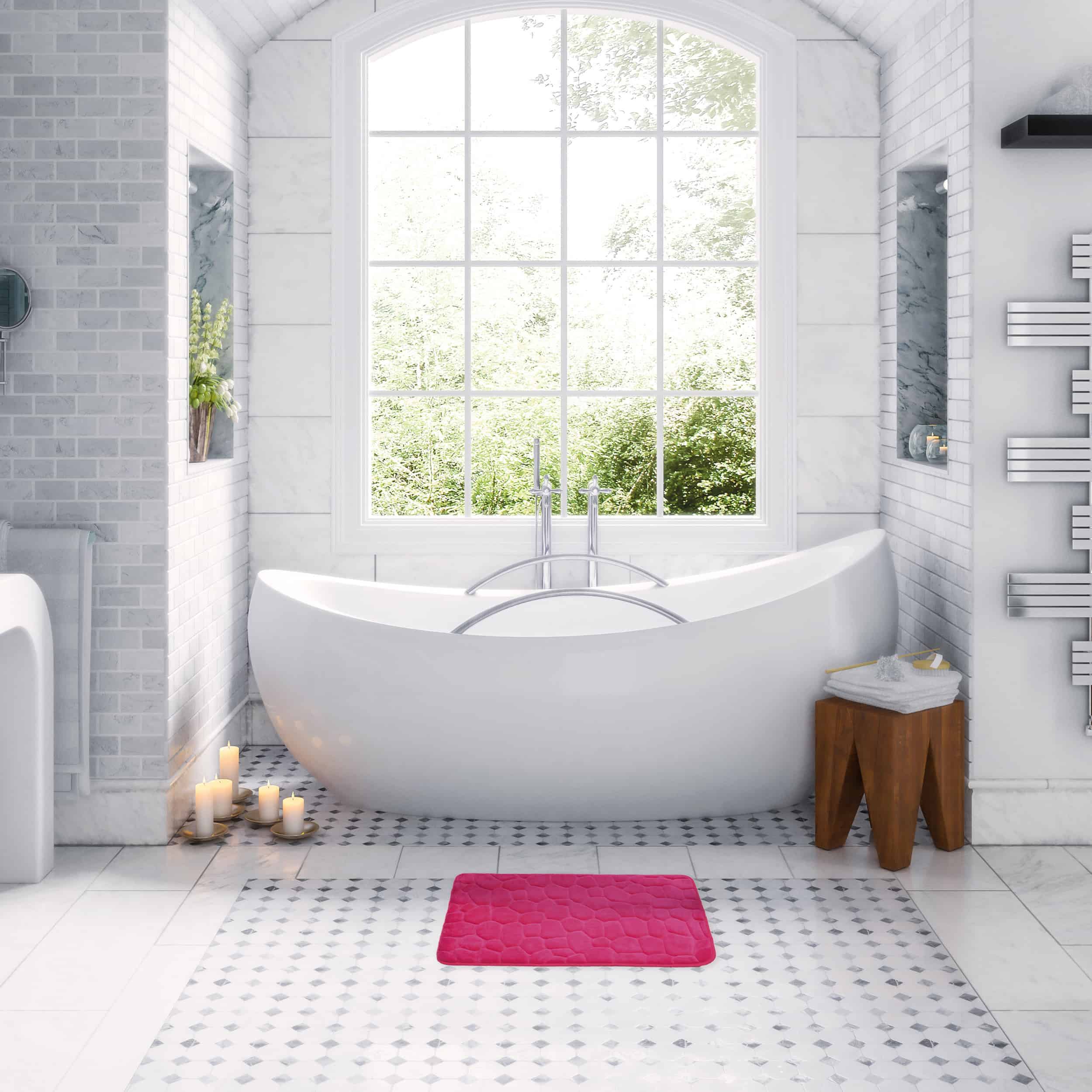 Memory Foam Bath Mat 20x30" Absorbent Non Slip Cobblestone Bathroom Rugs Grey 