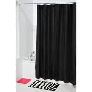 Black curtain in a cozy bathroom with bathtub