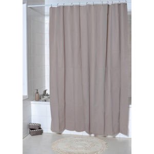 Taupe curtain in a cozy bathroom with bathtub