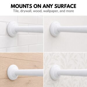 Shower rod wall flange mounted on four different surfaces: ceramic tile, drywall, wood paneling, and wallpaper